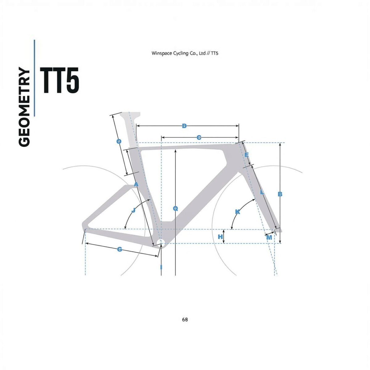 NorVelo Winspace TT5 time trial bike geometry technical diagram showing frame measurements and angles