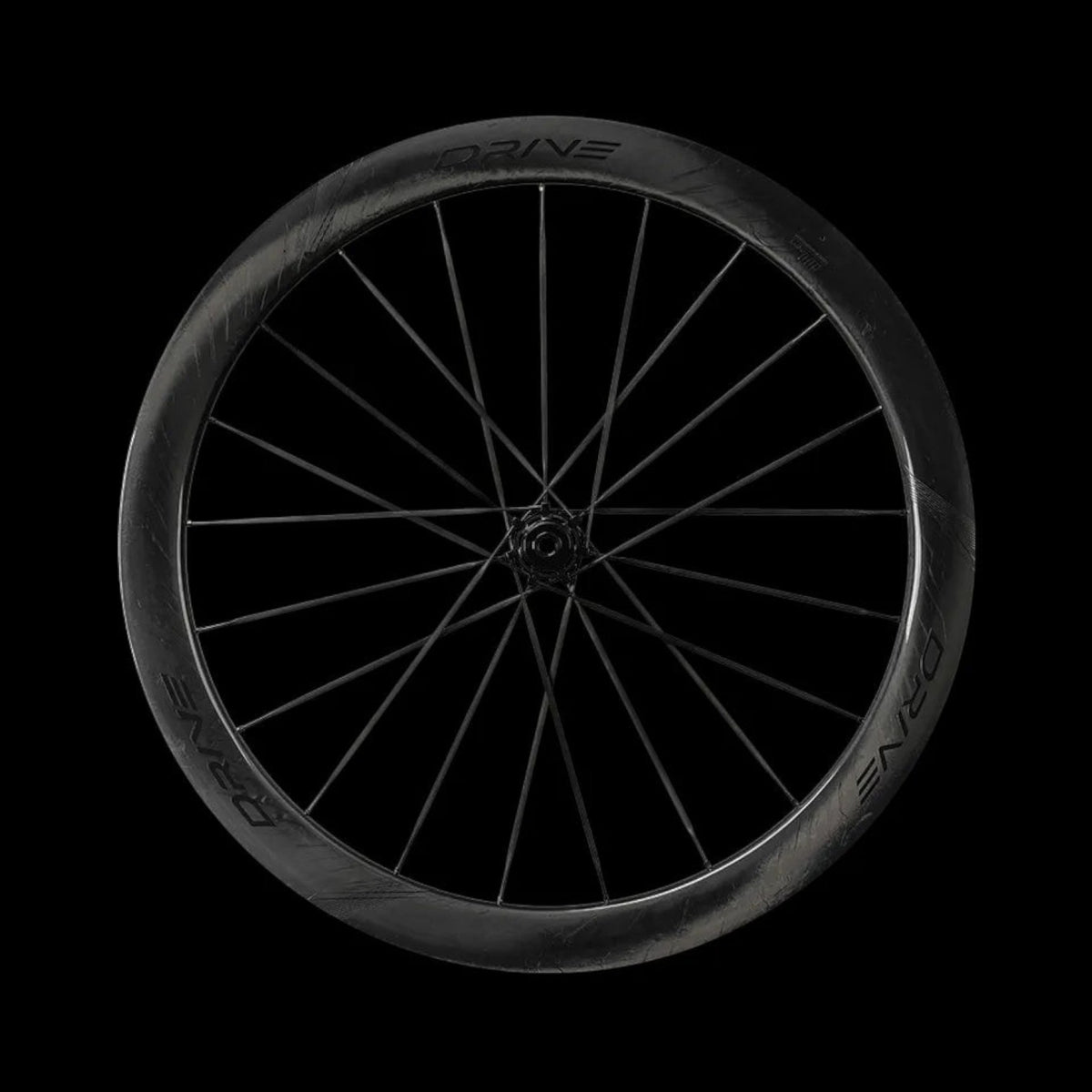 NorVelo Drive 50D II lightweight carbon road bike wheel with a 50mm aerodynamic rim profile on a black background