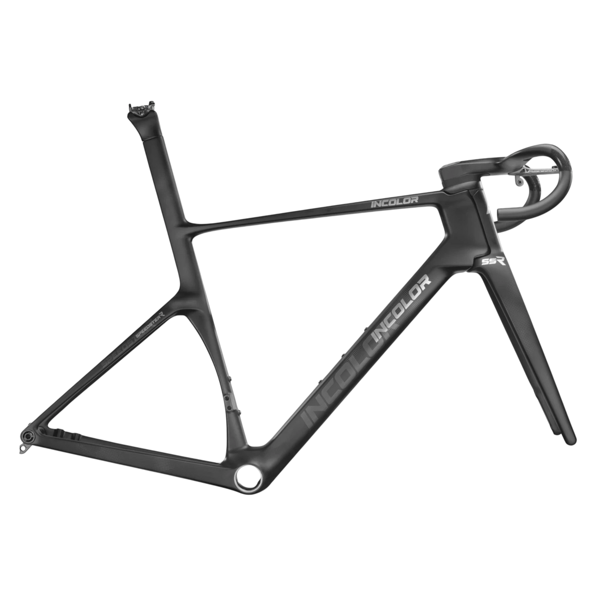 NorVelo INCOLOR SSR matte black carbon road bike frameset with integrated handlebar and aerodynamic design