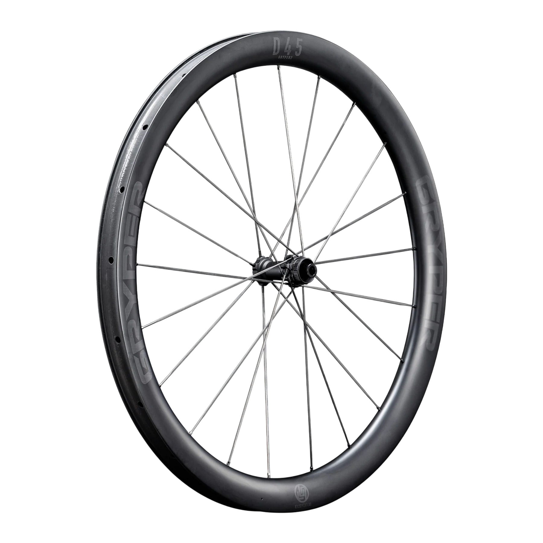 NorVelo Lún Gryper 2 carbon gravel bike wheel with 45mm deep rim profile and black spokes
