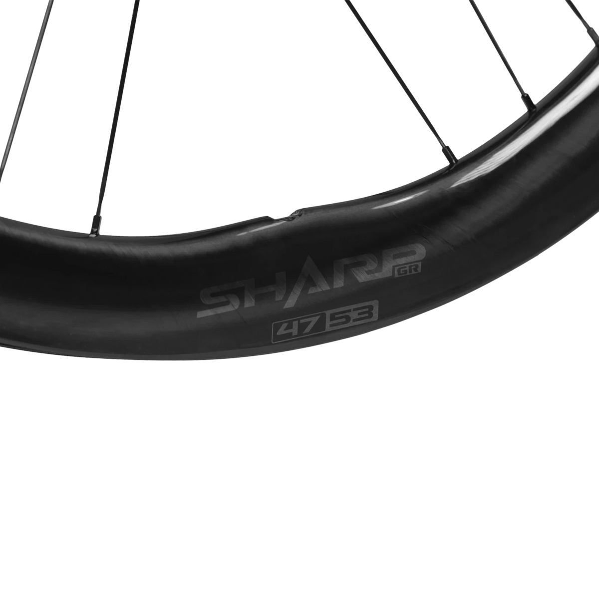 NorVelo Pertual Sharp GR carbon gravel bike wheel with unique wave rim profile and black Sapim steel spokes