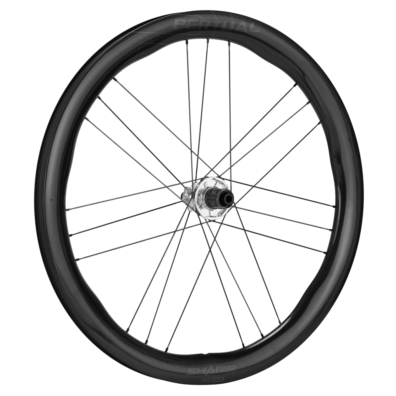 NorVelo Pertual Sharp GR carbon gravel bike wheel with unique wavy rim profile and silver hub on a white background.