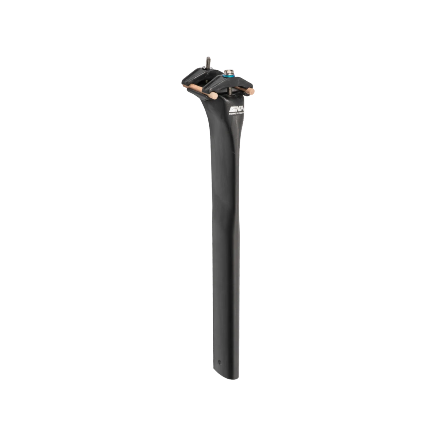 NorVelo Aero Fin lightweight black carbon fiber bicycle seatpost with aerodynamic biomimetic design