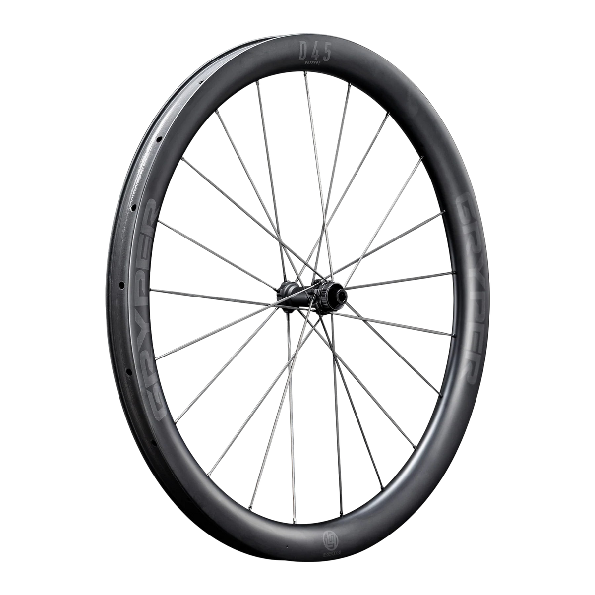NorVelo Lún Gryper 2 carbon gravel bike wheel with 45mm deep rim profile and black spokes