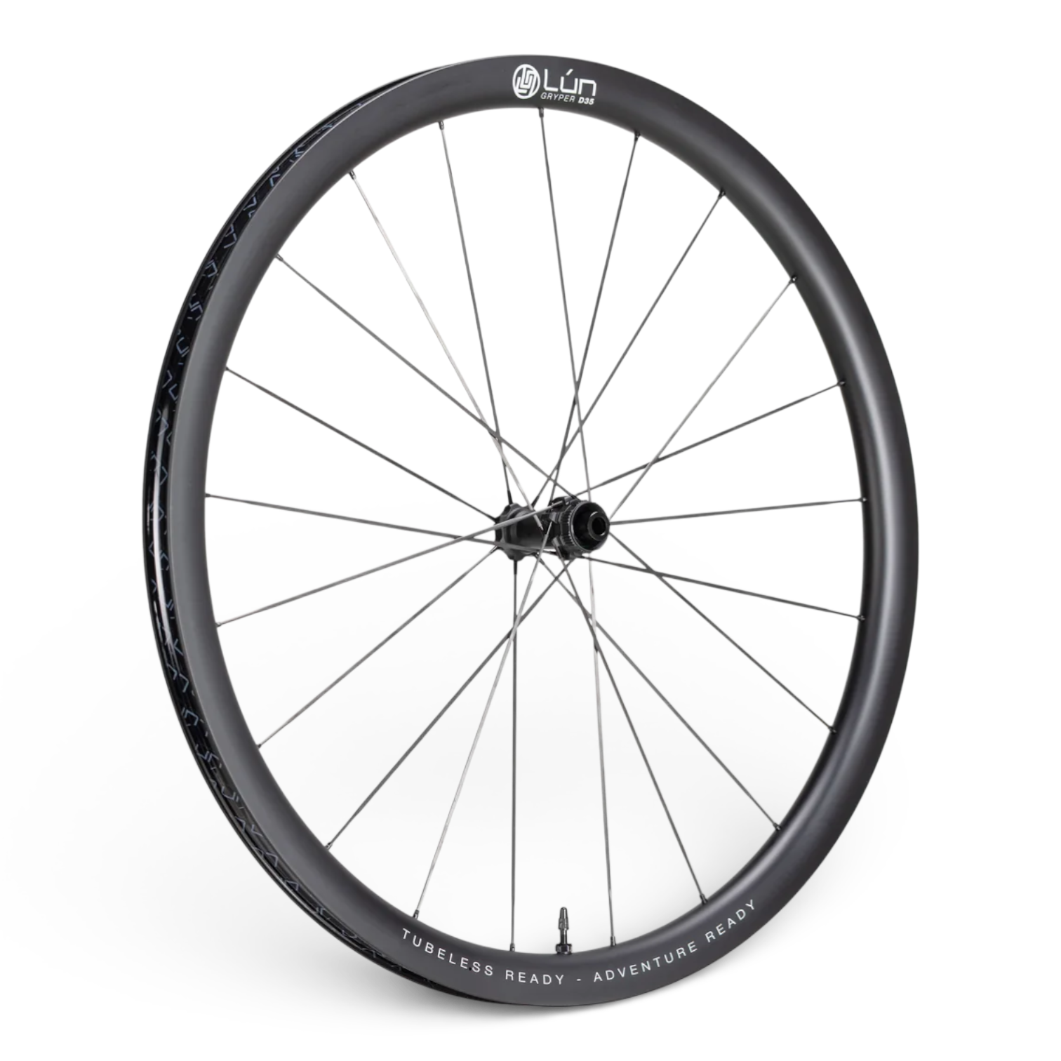 NorVelo Lún Gryper 45mm carbon gravel bike wheel with carbon spokes and tubeless ready rim profile